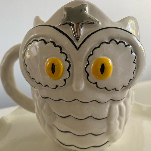 Anthropologie Francesca Kaye Halloween Owl Magic Mug Fall Birds Handpainted NIB - Picture 2 of 7